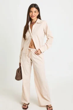 Pantalon Large À Rayures En Popeline De Coton