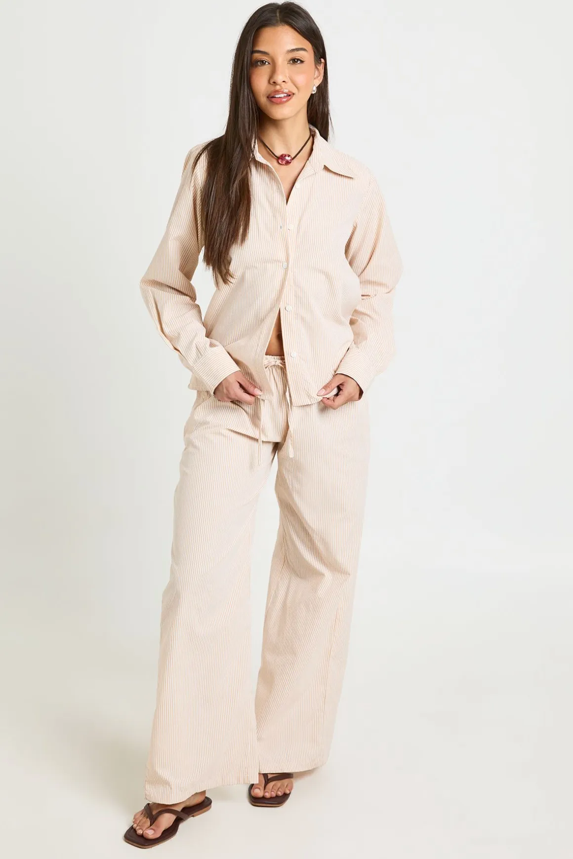 Pantalon Large À Rayures En Popeline De Coton