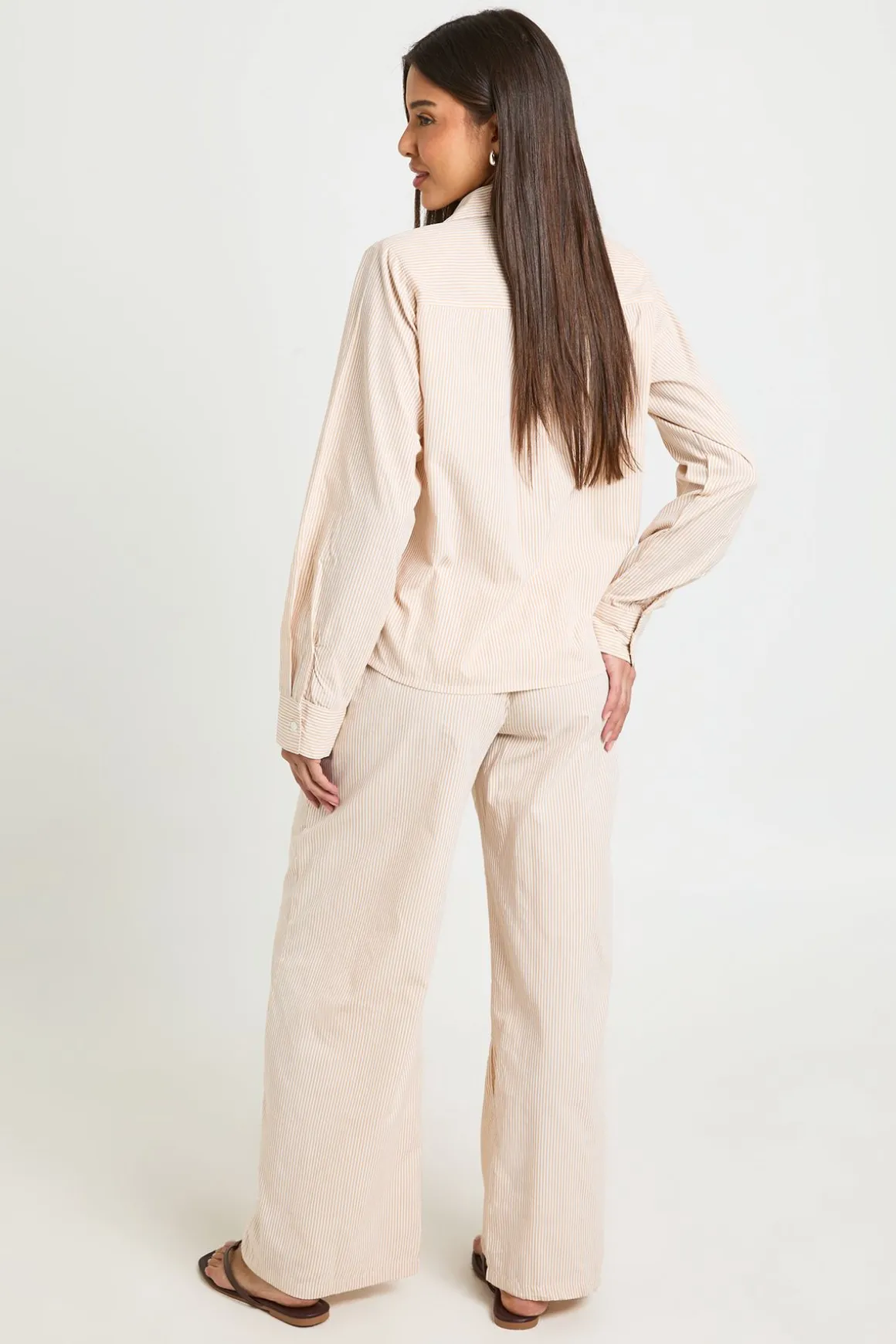 Pantalon Large À Rayures En Popeline De Coton