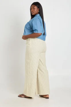 Pantalon Large À Rayures En Popeline Avec Cordon De Serrage Grande Taille