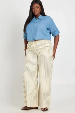 Pantalon Large À Rayures En Popeline Avec Cordon De Serrage Grande Taille