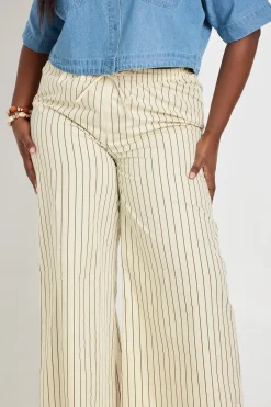 Pantalon Large À Rayures En Popeline Avec Cordon De Serrage Grande Taille