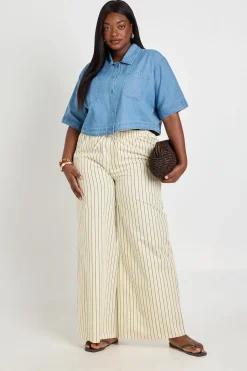 Pantalon Large À Rayures En Popeline Avec Cordon De Serrage Grande Taille