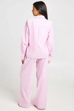 Pantalon Large À Rayures En Popeline De Coton