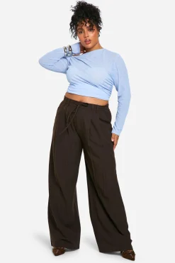 Pantalon Large À Rayures Fines Avec Cordon De Serrage Grande Taille