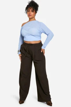 Pantalon Large À Rayures Fines Avec Cordon De Serrage Grande Taille