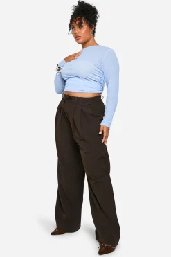 Pantalon Large À Rayures Fines Avec Cordon De Serrage Grande Taille