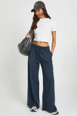 Pantalon Large À Rayures Fines Avec Cordon De Serrage Petite