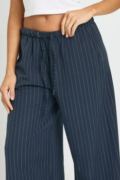 Pantalon Large À Rayures Fines Avec Cordon De Serrage Petite