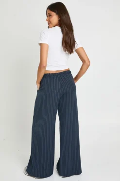 Pantalon Large À Rayures Fines Avec Cordon De Serrage Petite