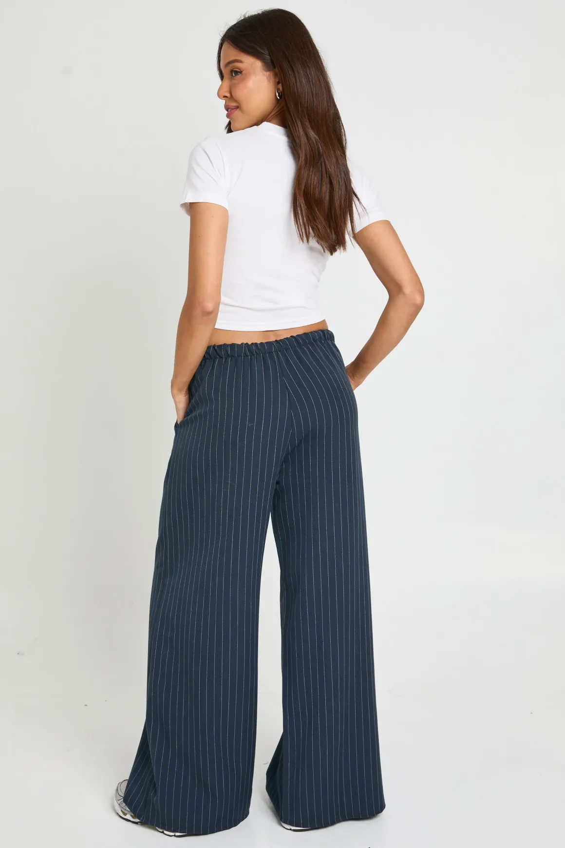 Pantalon Large À Rayures Fines Avec Cordon De Serrage Petite