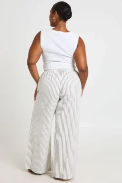 Pantalon Large À Rayures Grande Taille