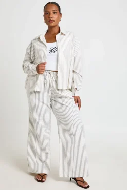 Pantalon Large À Rayures Grande Taille