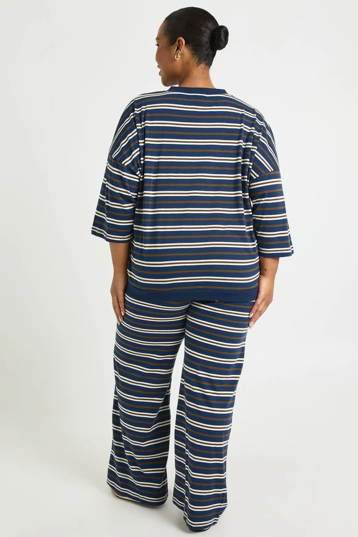 Pantalon Large À Rayures Grande Taille