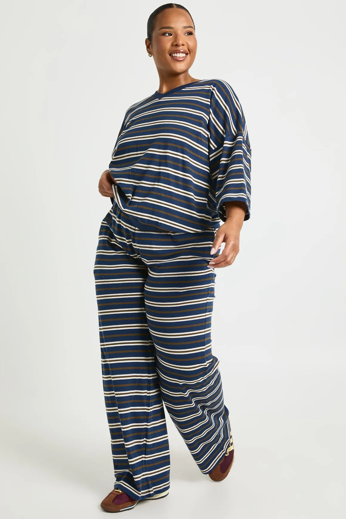 Pantalon Large À Rayures Grande Taille