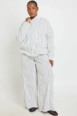 Pantalon Large À Rayures Grande Taille