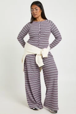 Pantalon Large à Rayures Grande Taille