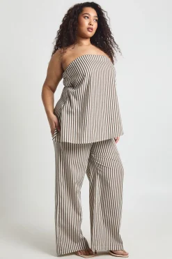Pantalon Large À Rayures Grande Taille