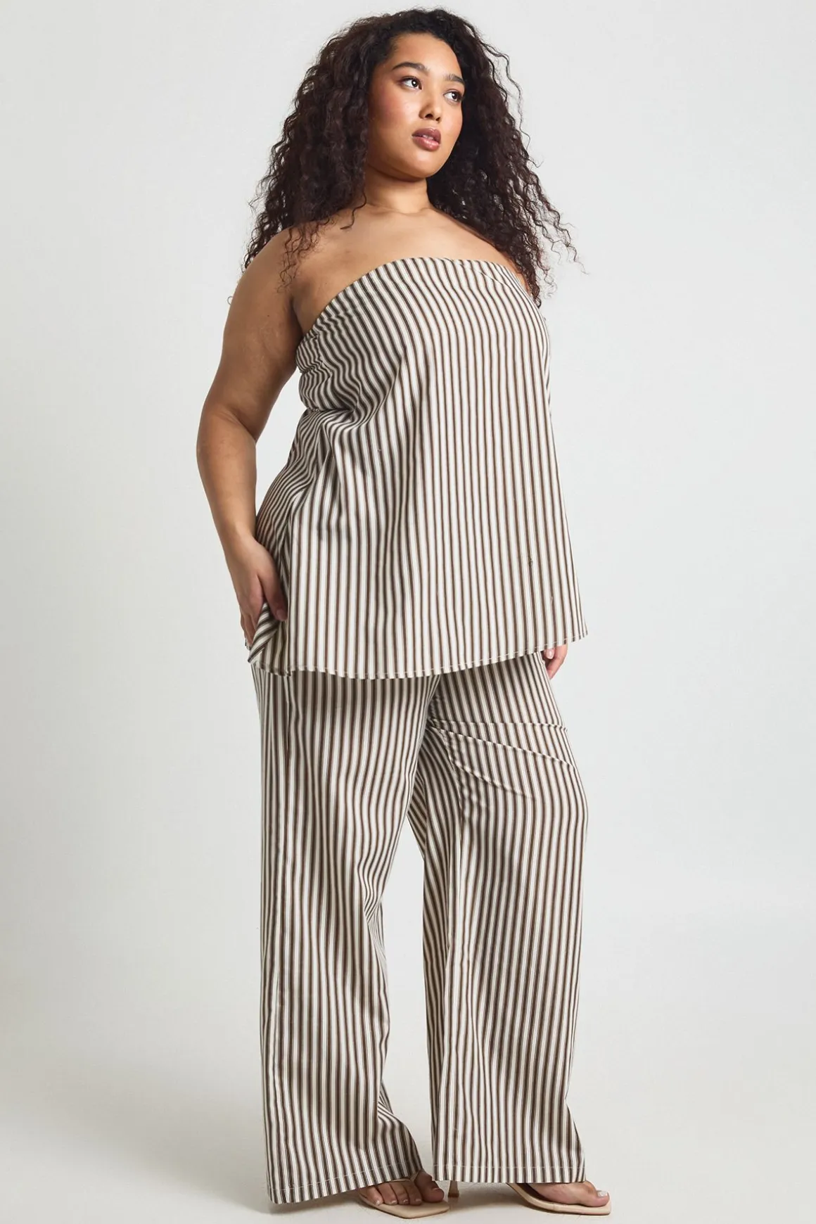 Pantalon Large À Rayures Grande Taille