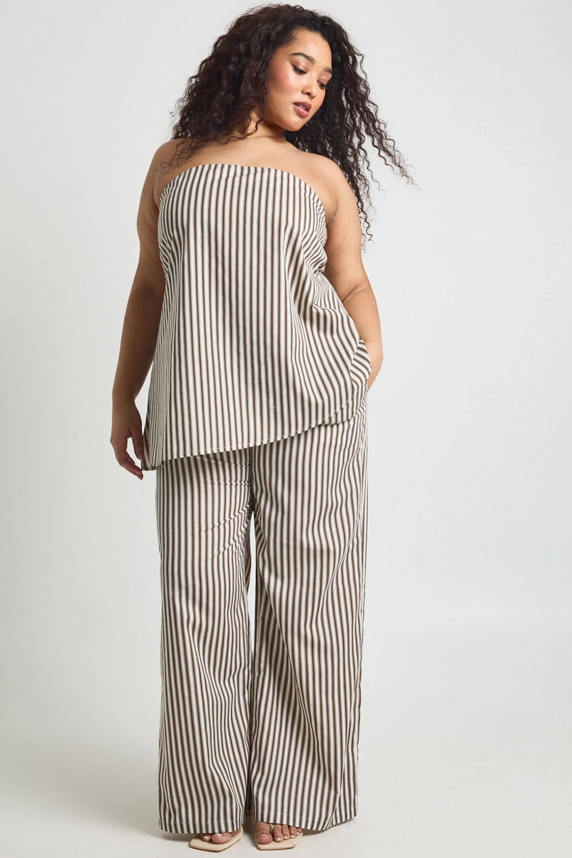 Pantalon Large À Rayures Grande Taille