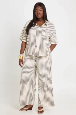 Pantalon Large À Rayures Grande Taille