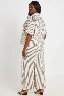 Pantalon Large À Rayures Grande Taille