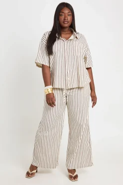 Pantalon Large À Rayures Grande Taille
