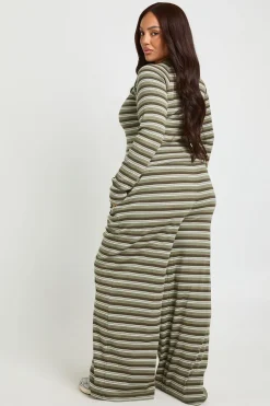 Pantalon Large à Rayures Grande Taille