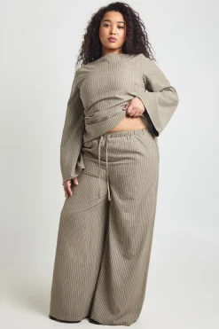 Pantalon Large À Rayures Grande Taille