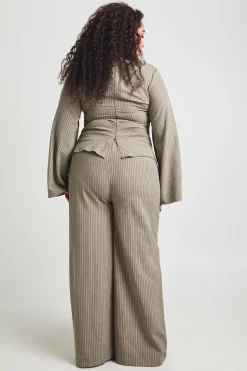 Pantalon Large À Rayures Grande Taille