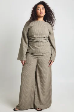Pantalon Large À Rayures Grande Taille