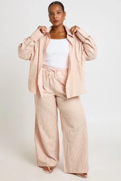 Pantalon Large À Rayures Grande Taille