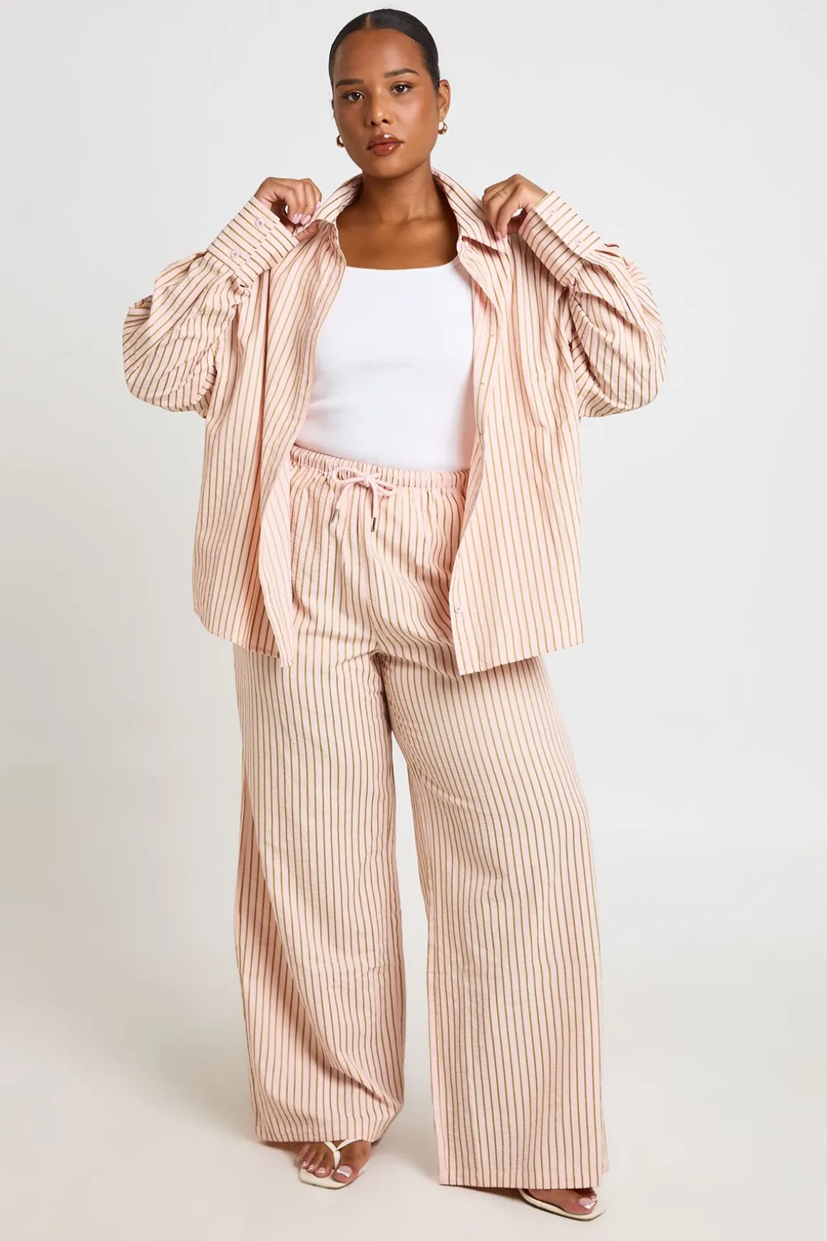 Pantalon Large À Rayures Grande Taille