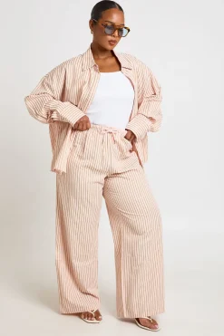 Pantalon Large À Rayures Grande Taille