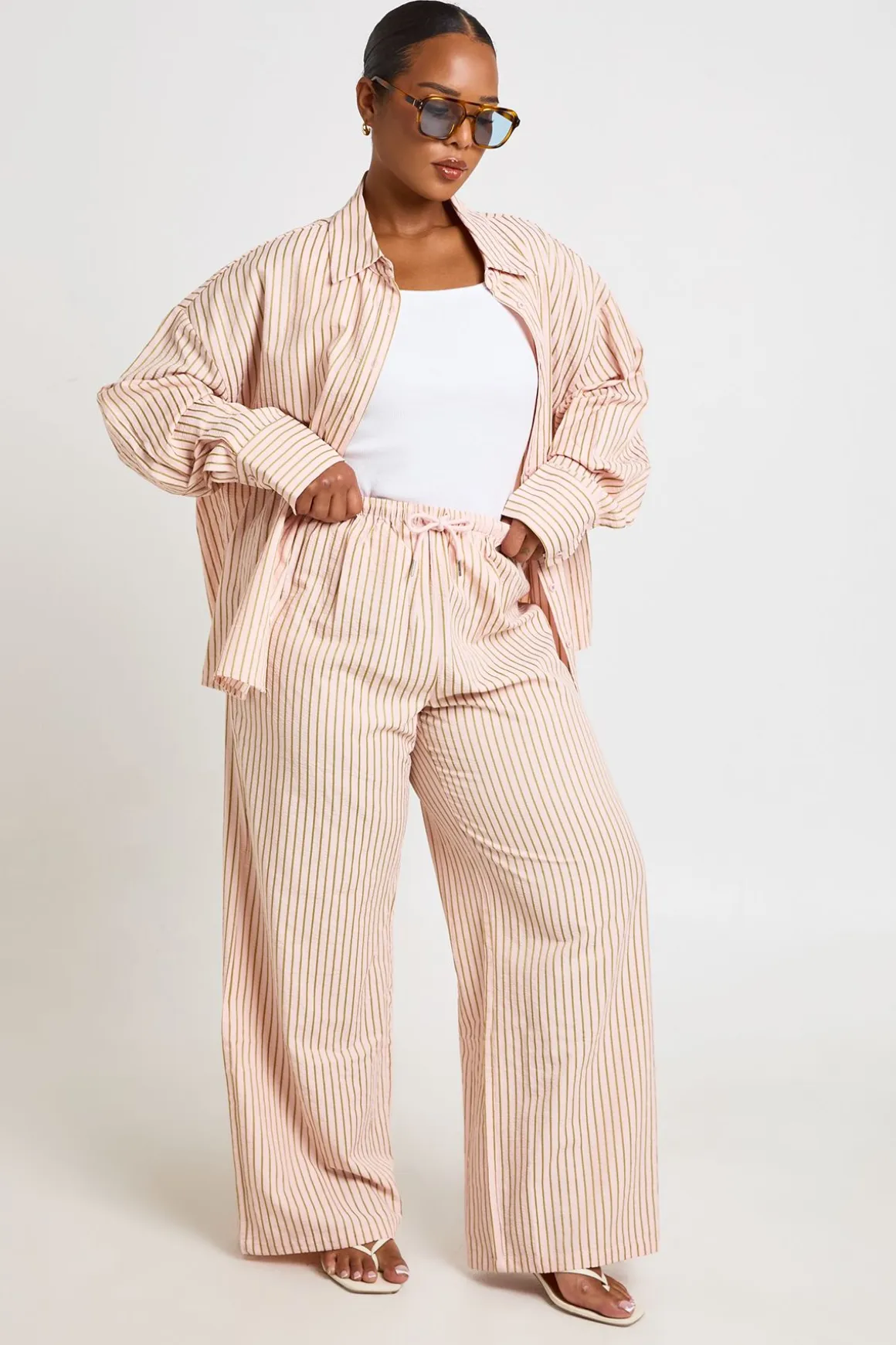Pantalon Large À Rayures Grande Taille