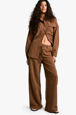 boohoo Pantalon Large à Rayures Pêche avec Taille Cordon<Femme Pantalons