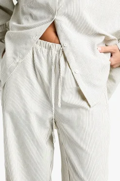 Pantalon Large à Rayures Pêche avec Taille Élastique à Cordon