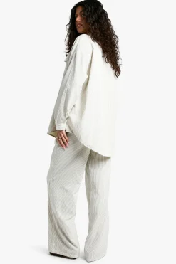 Pantalon Large à Rayures Pêche avec Taille Élastique à Cordon