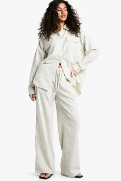 Pantalon Large à Rayures Pêche avec Taille Élastique à Cordon