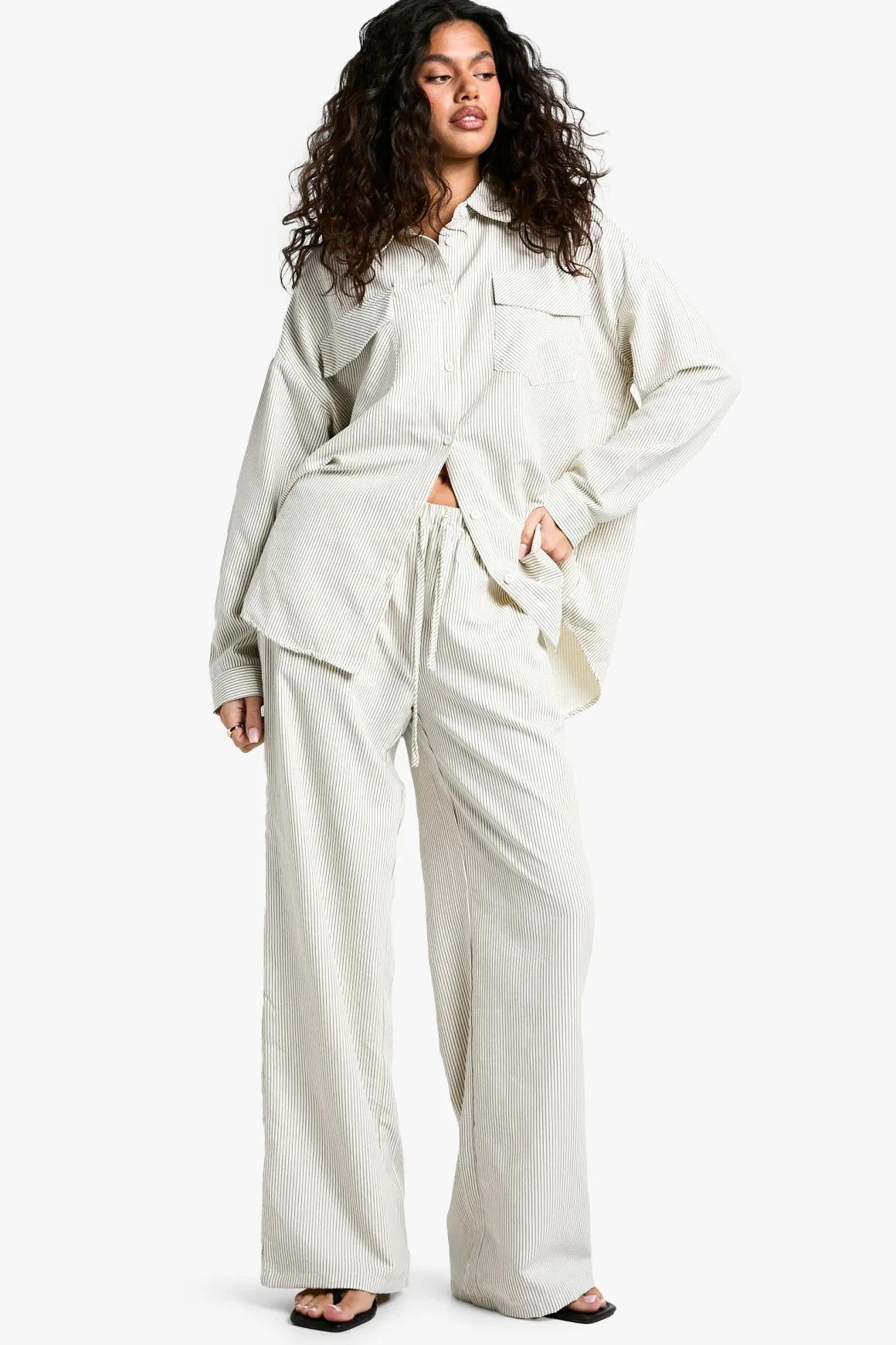 Pantalon Large à Rayures Pêche avec Taille Élastique à Cordon