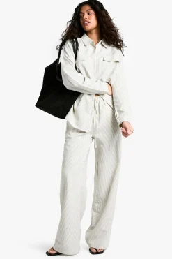 Pantalon Large à Rayures Pêche avec Taille Élastique à Cordon