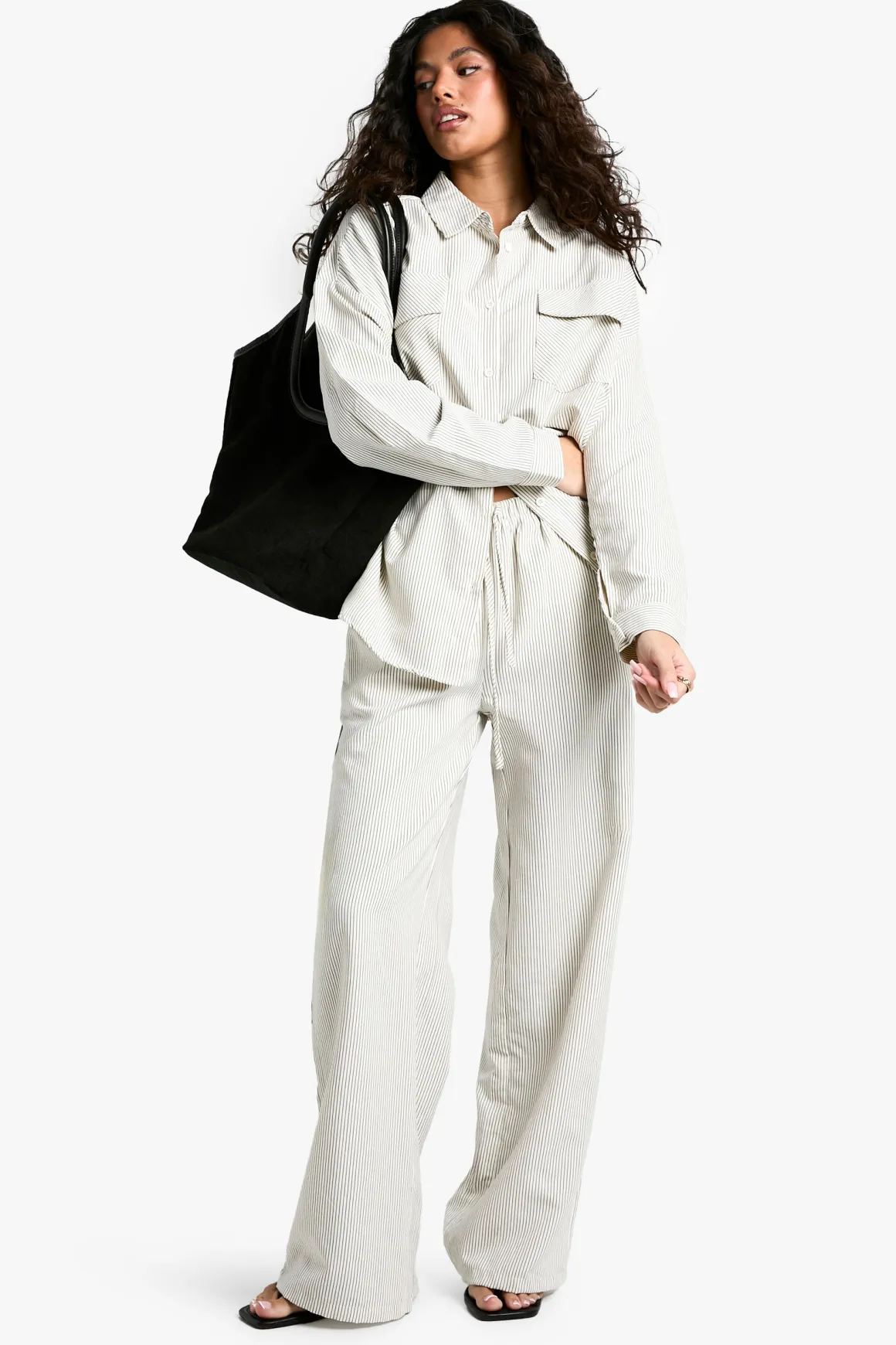 Pantalon Large à Rayures Pêche avec Taille Élastique à Cordon