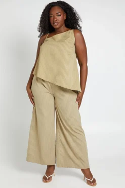 boohoo Pantalon Large À Rayures Pêche Avec Taille Élastiquée Grande Taille<Femme Pantalons