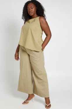 boohoo Pantalon Large À Rayures Pêche Avec Taille Élastiquée Grande Taille<Femme Pantalons