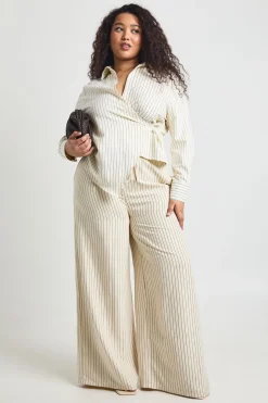 Pantalon Large À Rayures Pêche Grande Taille