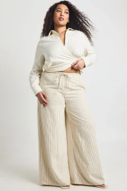 Pantalon Large À Rayures Pêche Grande Taille