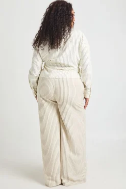 Pantalon Large À Rayures Pêche Grande Taille