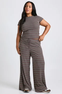 boohoo Pantalon Large À Rayures Taille Mi-haute Grande Taille<Femme Pantalons|Looks Chocolat