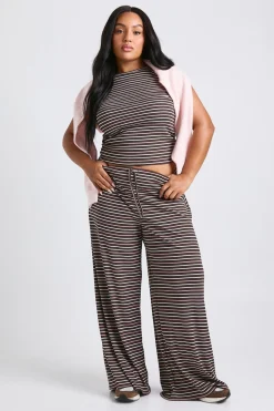 boohoo Pantalon Large À Rayures Taille Mi-haute Grande Taille<Femme Pantalons|Looks Chocolat
