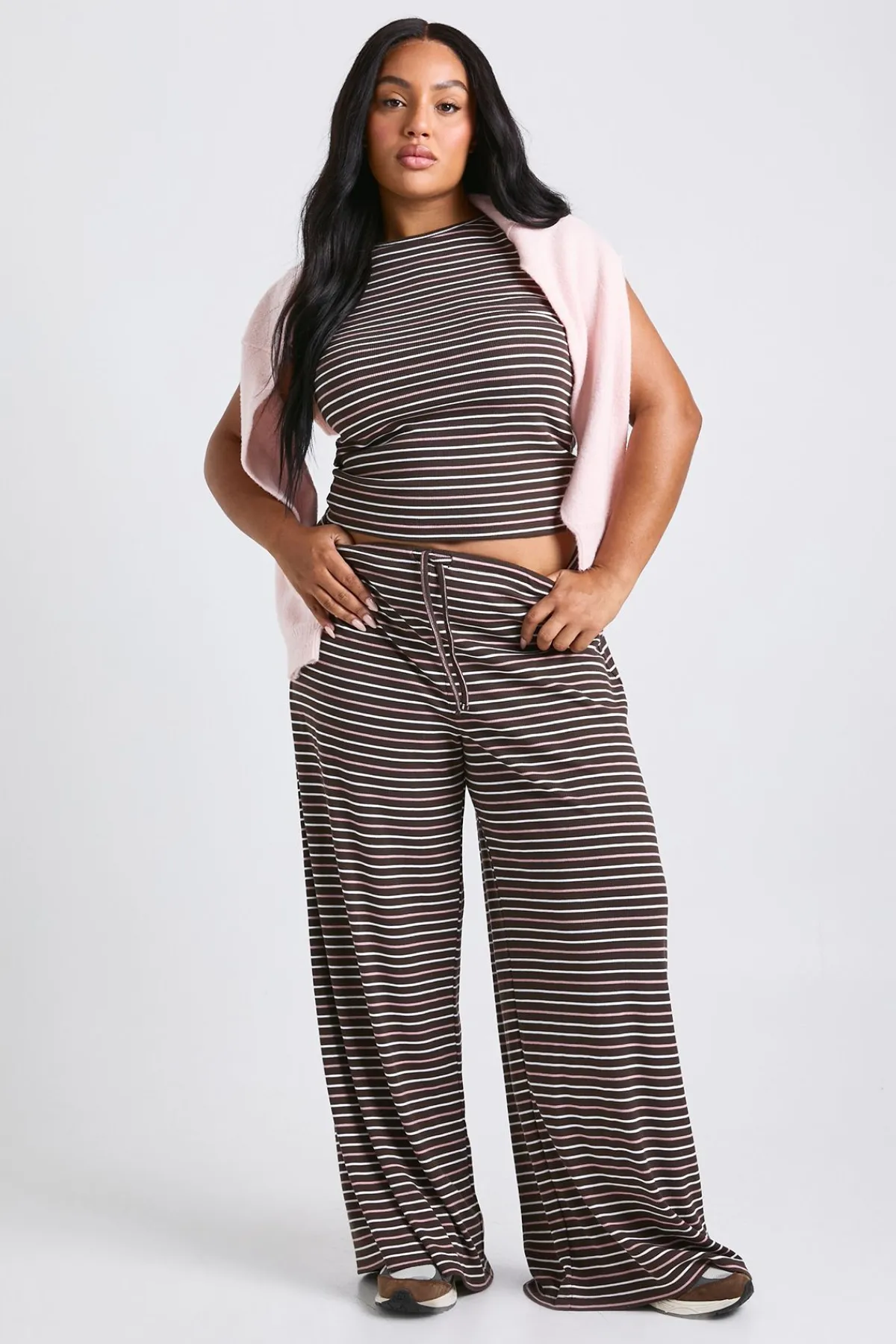 boohoo Pantalon Large À Rayures Taille Mi-haute Grande Taille<Femme Pantalons|Looks Chocolat